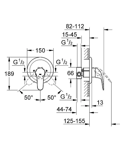 Смеситель для душа GROHE Euroeco (внешняя и встраиваемая части), хром (32742000) Смеситель для душа GROHE Euroeco (внешняя и встраиваемая части), хром (32742000)