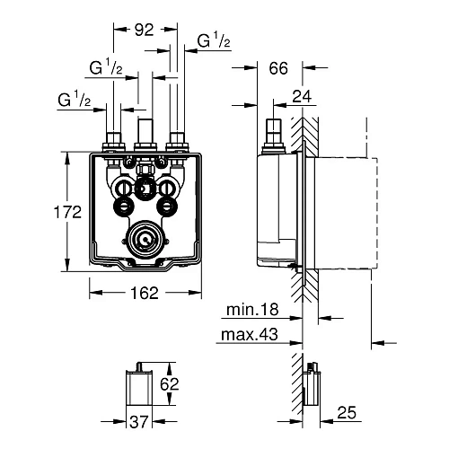Смеситель для душа GROHE Eurosmart Cosmopolitan E термостатитеский, встраиваемый механизм, хром (364 36458000 Смеситель для душа GROHE Eurosmart Cosmopolitan E термостатитеский, встраиваемый механизм, хром (364 36458000