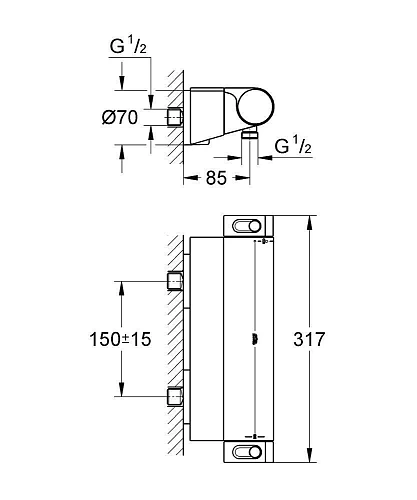 Смеситель для душа GROHE Grohtherm 2000 термостатический с полочкой, хром (34469001) Смеситель для душа GROHE Grohtherm 2000 термостатический с полочкой, хром (34469001)