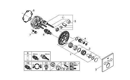 Смеситель для душа GROHE Grohtherm SmartControl (29126000) внешняя часть термостата, на 3 выхода, хром Смеситель для душа GROHE Grohtherm SmartControl (29126000) внешняя часть термостата, на 3 выхода, хром