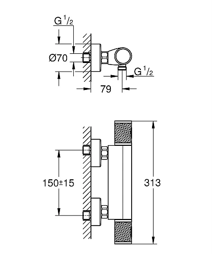 Смеситель для душа GROHE Precision Feel, хром (34790000) термостатитеский Смеситель для душа GROHE Precision Feel, хром (34790000) термостатитеский