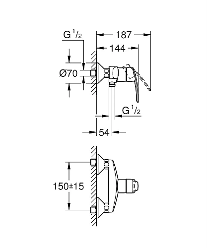 Смеситель для душа GROHE Start однорычажный, хром (32279001) Смеситель для душа GROHE Start однорычажный, хром (32279001)