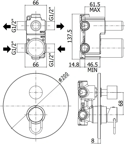 Смеситель для душа Paffoni Joker JK018NO (с внутренней частью) Смеситель для душа Paffoni Joker JK018NO (с внутренней частью)