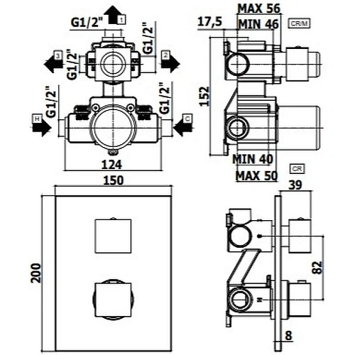 Смеситель для душа Paffoni Level LEQ519CR/M с внутренней частью, Смеситель для душа Paffoni Level LEQ519CR/M с внутренней частью,