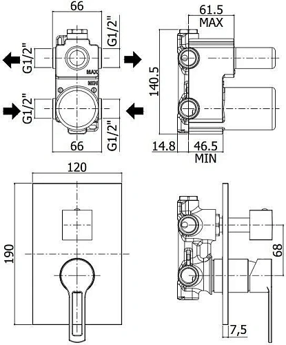 Смеситель для душа Paffoni Ringo RIN018NO/M (с внутренней частью) Смеситель для душа Paffoni Ringo RIN018NO/M (с внутренней частью)