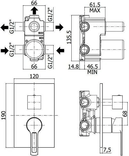 Смеситель для душа Paffoni Ringo RIN019CR (с внутренней частью) Смеситель для душа Paffoni Ringo RIN019CR (с внутренней частью)