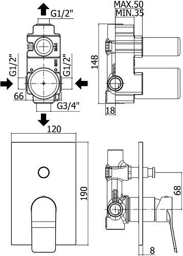 Смеситель для душа Paffoni Tilt TI015CR/M (с внутренней частью) Смеситель для душа Paffoni Tilt TI015CR/M (с внутренней частью)