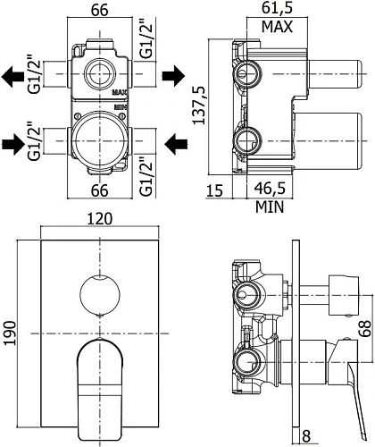Смеситель для душа Paffoni Tilt TI018ST/M (с внутренней частью) Смеситель для душа Paffoni Tilt TI018ST/M (с внутренней частью)