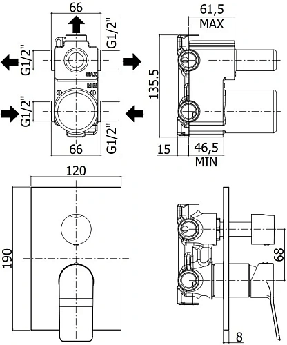 Смеситель для душа Paffoni Tilt TI019CR/M (с внутренней частью) Смеситель для душа Paffoni Tilt TI019CR/M (с внутренней частью)