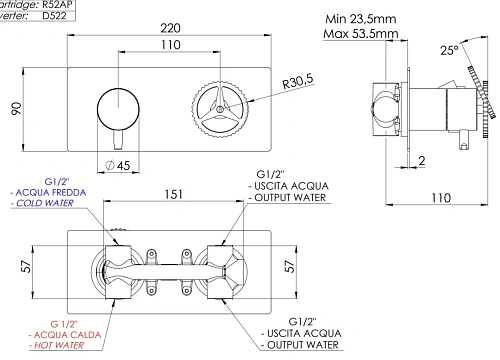 Смеситель для душа Remer Chrono CH92ZNO, черный матовый Смеситель для душа Remer Chrono CH92ZNO, черный матовый