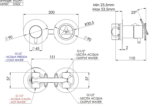 Смеситель для душа Remer Chrono CH92ZPXV, сталь Смеситель для душа Remer Chrono CH92ZPXV, сталь