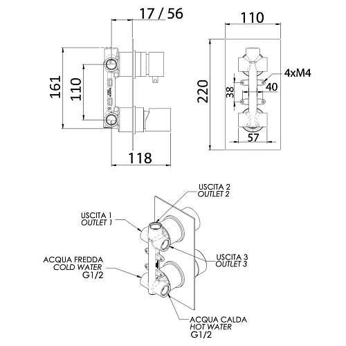 Смеситель для душа Remer Edge EG593BG, золото брашированное Смеситель для душа Remer Edge EG593BG, золото брашированное