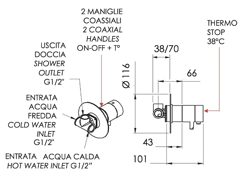Смеситель для душа Remer Elegance NT30VO термостатический, состаренная латунь Смеситель для душа Remer Elegance NT30VO термостатический, состаренная латунь