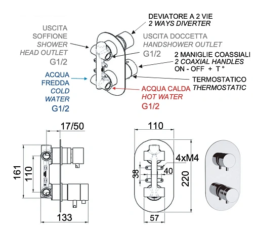 Смеситель для душа Remer Elegance NT92NO термостатический, черный матовый Смеситель для душа Remer Elegance NT92NO термостатический, черный матовый