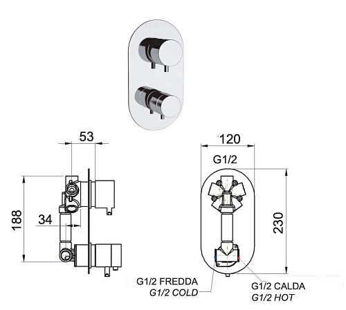 Смеситель для душа Remer Elegance NT94 термостатический Смеситель для душа Remer Elegance NT94 термостатический