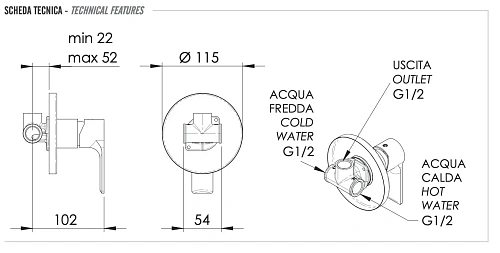 Смеситель для душа Remer Energy EY30 Смеситель для душа Remer Energy EY30