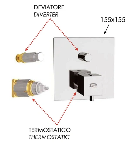 Смеситель для душа Remer Q-Elegance QT09KBCFP термостатический, черный брашированный хром Смеситель для душа Remer Q-Elegance QT09KBCFP термостатический, черный брашированный хром