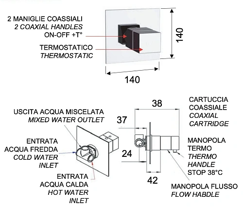 Смеситель для душа Remer Q-Elegance QT30NPO термостатический, никель матовый брашированный Смеситель для душа Remer Q-Elegance QT30NPO термостатический, никель матовый брашированный