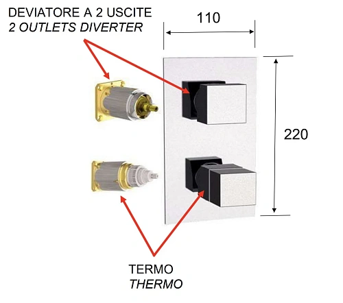 Смеситель для душа Remer Q-Elegance QT92KBNO термостатический, черный матовый Смеситель для душа Remer Q-Elegance QT92KBNO термостатический, черный матовый