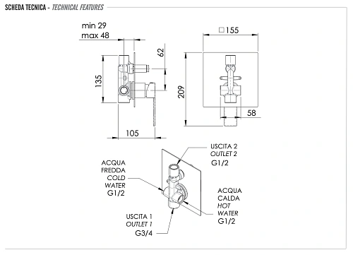 Смеситель для душа Remer Qubika Q09 Смеситель для душа Remer Qubika Q09