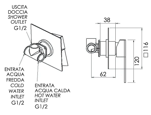 Смеситель для душа Remer Qubika Q30NO, черный матовый Смеситель для душа Remer Qubika Q30NO, черный матовый