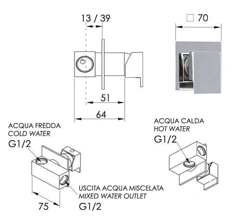 Смеситель для душа Remer Qubika Q63 Смеситель для душа Remer Qubika Q63