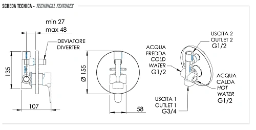 Смеситель для душа Remer Winner W09 Смеситель для душа Remer Winner W09
