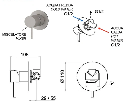 Смеситель для душа Remer X Style INOX SSX30L, нержавеющая сталь Смеситель для душа Remer X Style INOX SSX30L, нержавеющая сталь