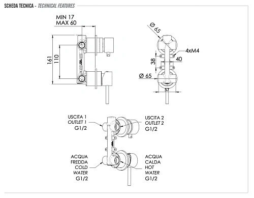 Смеситель для душа Remer X Style INOX SSX92P, нержавеющая сталь Смеситель для душа Remer X Style INOX SSX92P, нержавеющая сталь