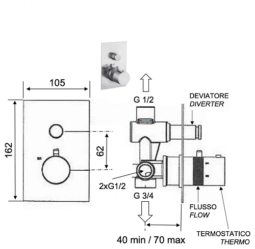 Смеситель для душа Remer X Style INOX SSXT09Q термостатический, нержавеющая сталь Смеситель для душа Remer X Style INOX SSXT09Q термостатический, нержавеющая сталь
