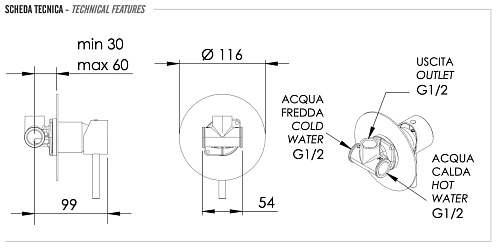 Смеситель для душа Remer X Style X30LNO, чёрный матовый Смеситель для душа Remer X Style X30LNO, чёрный матовый
