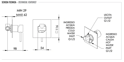 Смеситель для душа Remer X Style X30QCFP, черный брашированный хром Смеситель для душа Remer X Style X30QCFP, черный брашированный хром