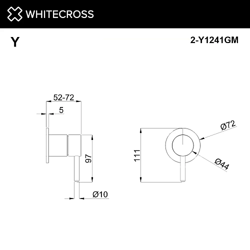 Смеситель для душа WHITECROSS 2-Y1241GM оружейная сталь внешняя часть на 1 потребитель Смеситель для душа WHITECROSS 2-Y1241GM оружейная сталь внешняя часть на 1 потребитель