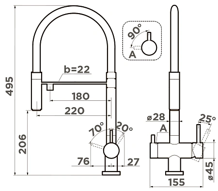 Смеситель для кухни Omoikiri Kanto GB 4994356 Смеситель для кухни Omoikiri Kanto GB 4994356