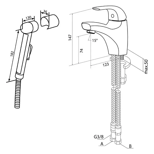 Смеситель для раковины AM.PM F7P03032 с ручным душем, без донного клапана Смеситель для раковины AM.PM F7P03032 с ручным душем, без донного клапана