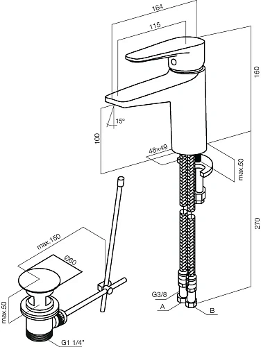 Смеситель для раковины AM.PM Inspire F5082100 с донным клапаном Смеситель для раковины AM.PM Inspire F5082100 с донным клапаном