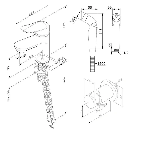 Смеситель для раковины AM.PM Sunny F85C03000 с гигиеническим душем, хром Смеситель для раковины AM.PM Sunny F85C03000 с гигиеническим душем, хром