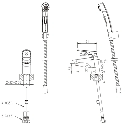 Смеситель для раковины Bravat Drop F148162C-1 с Гигиенический душем Смеситель для раковины Bravat Drop F148162C-1 с Гигиенический душем