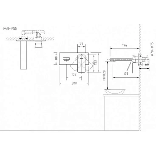Смеситель для раковины Bravat Phillis P69183C-ENG встраиваемый Смеситель для раковины Bravat Phillis P69183C-ENG встраиваемый