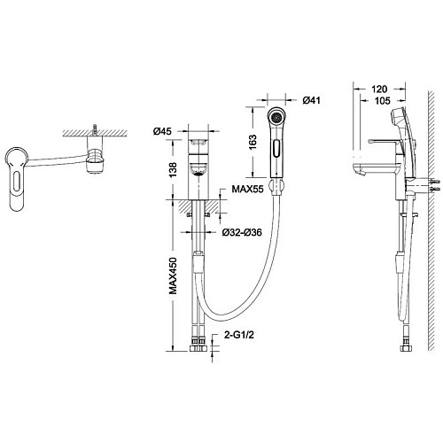 Смеситель для раковины Bravat Stream F13783C-3 с Гигиенический душем Смеситель для раковины Bravat Stream F13783C-3 с Гигиенический душем