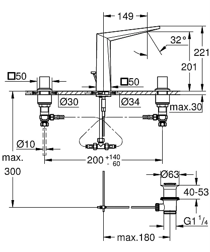 Смеситель для раковины GROHE Allure Brilliant на 3 отверстия c высоким изливом (20344DC0) Смеситель для раковины GROHE Allure Brilliant на 3 отверстия c высоким изливом (20344DC0)