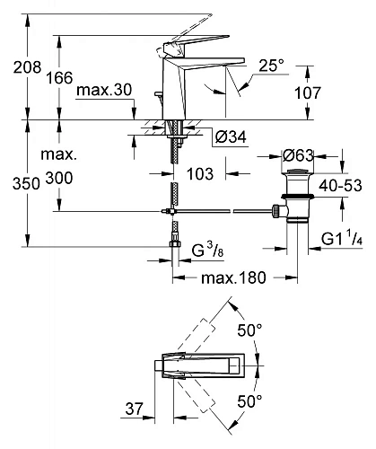 Смеситель для раковины GROHE Allure Brilliant с донным клапаном, темный графит глянец (23029A00) Смеситель для раковины GROHE Allure Brilliant с донным клапаном, темный графит глянец (23029A00)