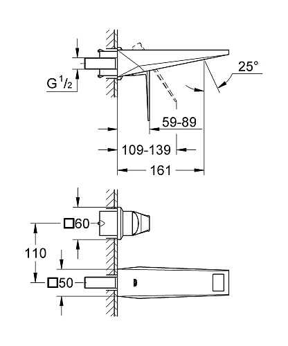 Смеситель для раковины GROHE Allure Brilliant, настенный монтаж, верхняя монтажная часть (19781DC0) Смеситель для раковины GROHE Allure Brilliant, настенный монтаж, верхняя монтажная часть (19781DC0)