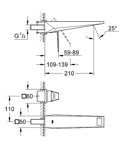 Смеситель для раковины GROHE Allure Brilliant, настенный монтаж, верхняя монтажная часть (19783DC0) Смеситель для раковины GROHE Allure Brilliant, настенный монтаж, верхняя монтажная часть (19783DC0)