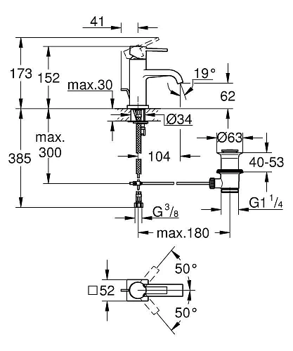 Смеситель для раковины GROHE Allure с донным клапаном, уменьшенный, хром (32757000) Смеситель для раковины GROHE Allure с донным клапаном, уменьшенный, хром (32757000)