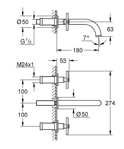Смеситель для раковины GROHE Atrio New на 3 отверстия, настенный монтаж, хром (20164003) Смеситель для раковины GROHE Atrio New на 3 отверстия, настенный монтаж, хром (20164003)