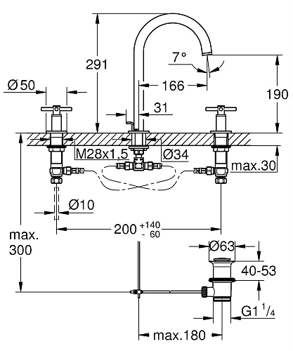 Смеситель для раковины GROHE Atrio New, монтаж на бортик, суперсталь (20008DC3) на 3 отверстия Смеситель для раковины GROHE Atrio New, монтаж на бортик, суперсталь (20008DC3) на 3 отверстия