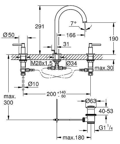 Смеситель для раковины GROHE Atrio New, монтаж на бортик, темный графит матовый (20009AL3) на 3 отве Смеситель для раковины GROHE Atrio New, монтаж на бортик, темный графит матовый (20009AL3) на 3 отве