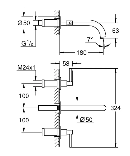 Смеситель для раковины GROHE Atrio New, настенный монтаж, темный графит матовый (20169AL3) на 3 отве Смеситель для раковины GROHE Atrio New, настенный монтаж, темный графит матовый (20169AL3) на 3 отве