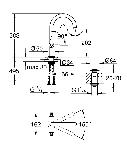 Смеситель для раковины GROHE Atrio New, темный графит матовый (21022AL3) на 1 отверстие Смеситель для раковины GROHE Atrio New, темный графит матовый (21022AL3) на 1 отверстие